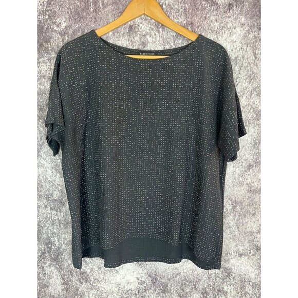 Eileen Fisher Womens Xs Morse Code Dotted Tencel Viscose Crepe Boxy Lagenlook - Picture 2 of 11